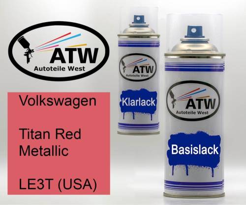 Volkswagen, Titan Red Metallic, LE3T (USA): 400ml Sprühdose + 400ml Klarlack - Set, von ATW Autoteile West.